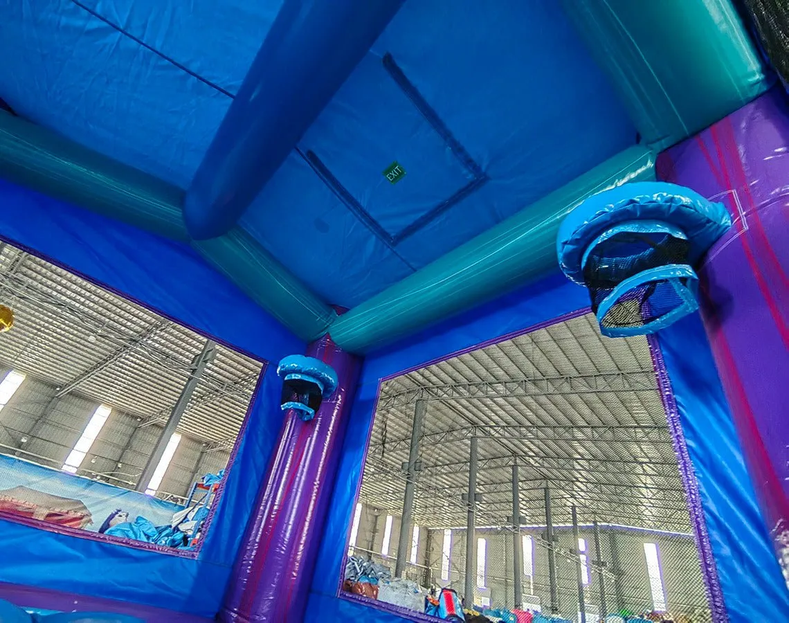 Euro Teal Purple Plunge Dual Lane Bounce House with Slide (Wet/Dry)