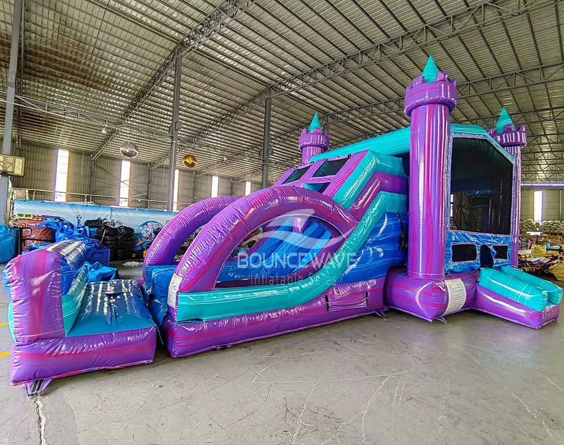 Euro Teal Purple Plunge Dual Lane Bounce House with Slide (Wet/Dry)