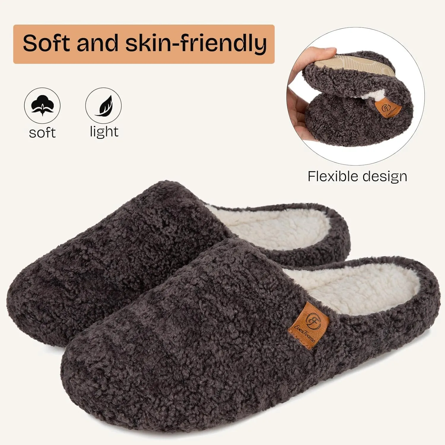 EverFoams Women's Fuzzy Slip-on Slippers Soft Comfy Memory Foam Indoor House Shoes