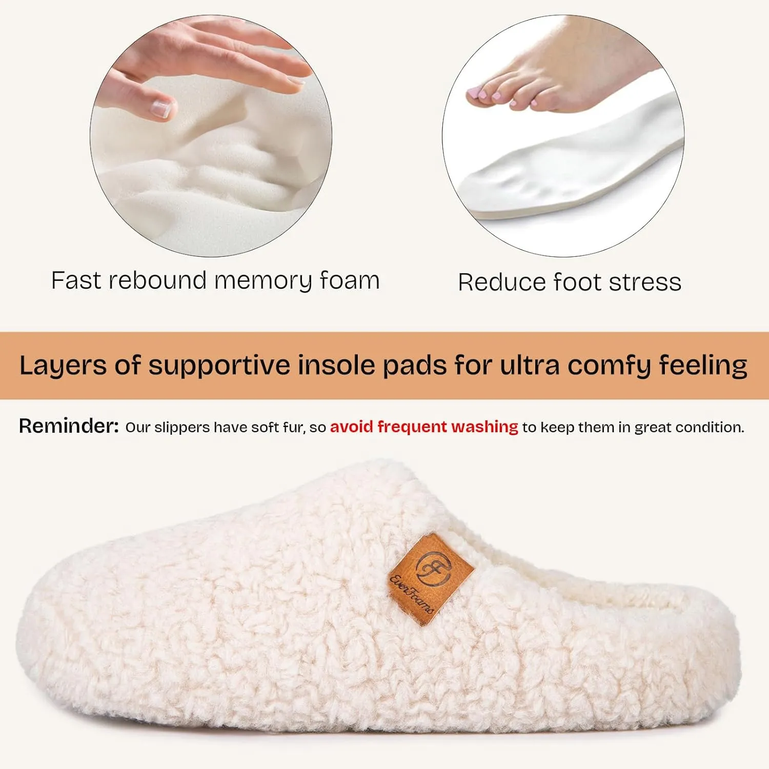 EverFoams Women's Fuzzy Slip-on Slippers Soft Comfy Memory Foam Indoor House Shoes