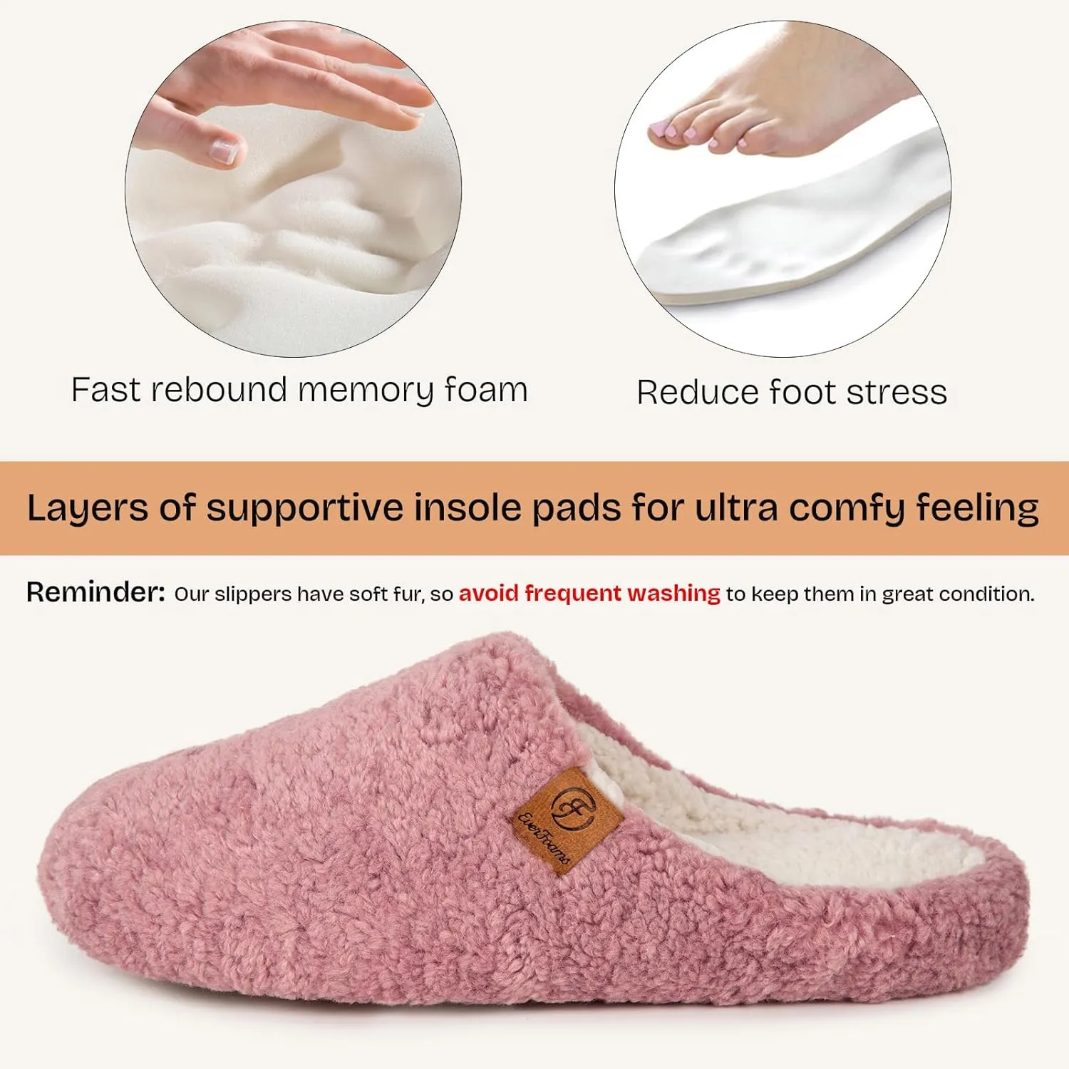 EverFoams Women's Fuzzy Slip-on Slippers Soft Comfy Memory Foam Indoor House Shoes