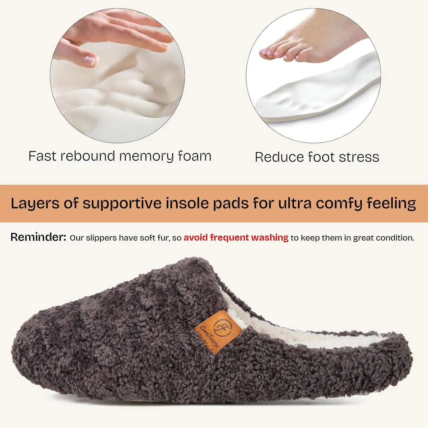 EverFoams Women's Fuzzy Slip-on Slippers Soft Comfy Memory Foam Indoor House Shoes