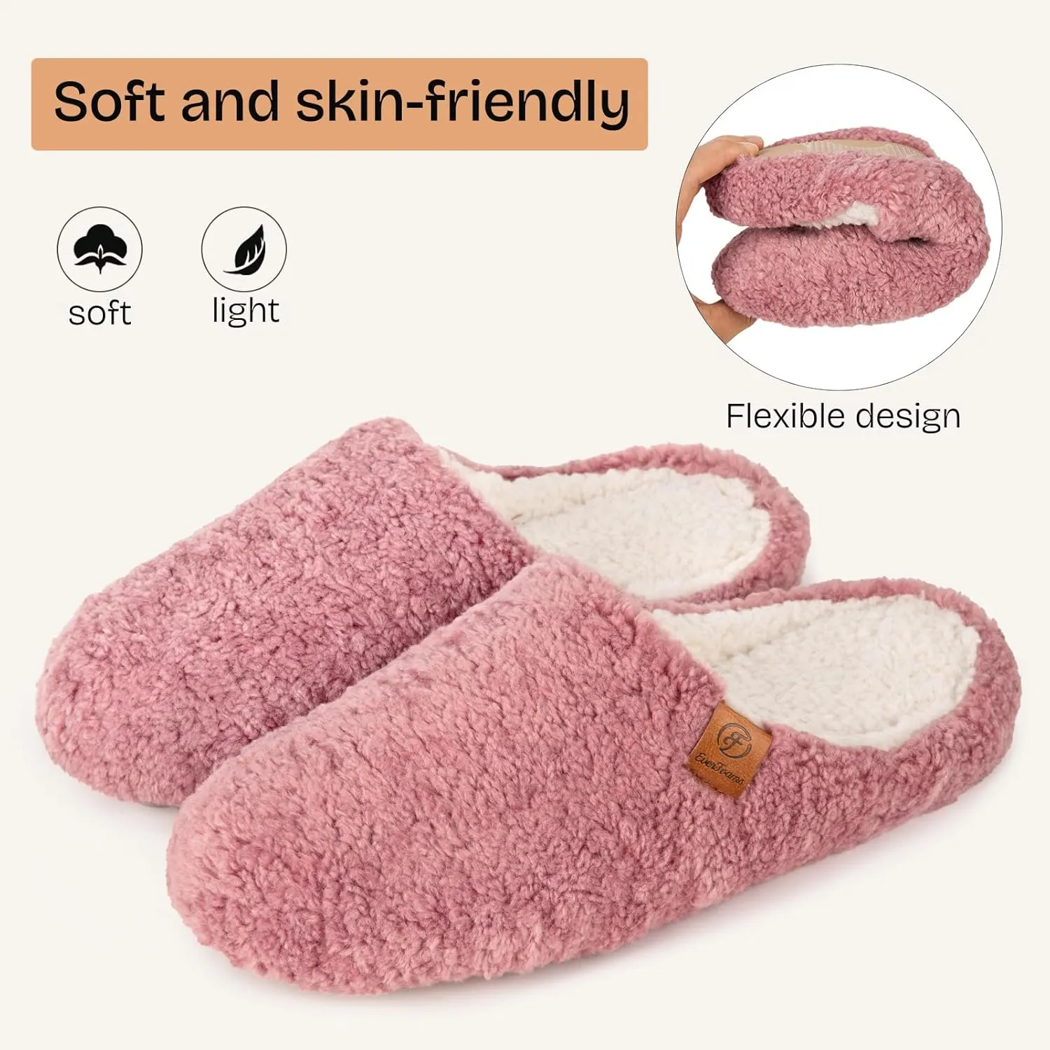 EverFoams Women's Fuzzy Slip-on Slippers Soft Comfy Memory Foam Indoor House Shoes