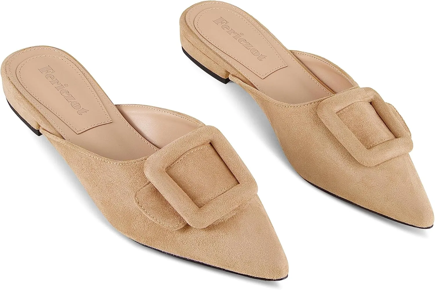 Fericzot Mule Slippers for Women,Slingback Buckle Flat Pointed Toe Backless Mule Slides Suede Slip On Loafers