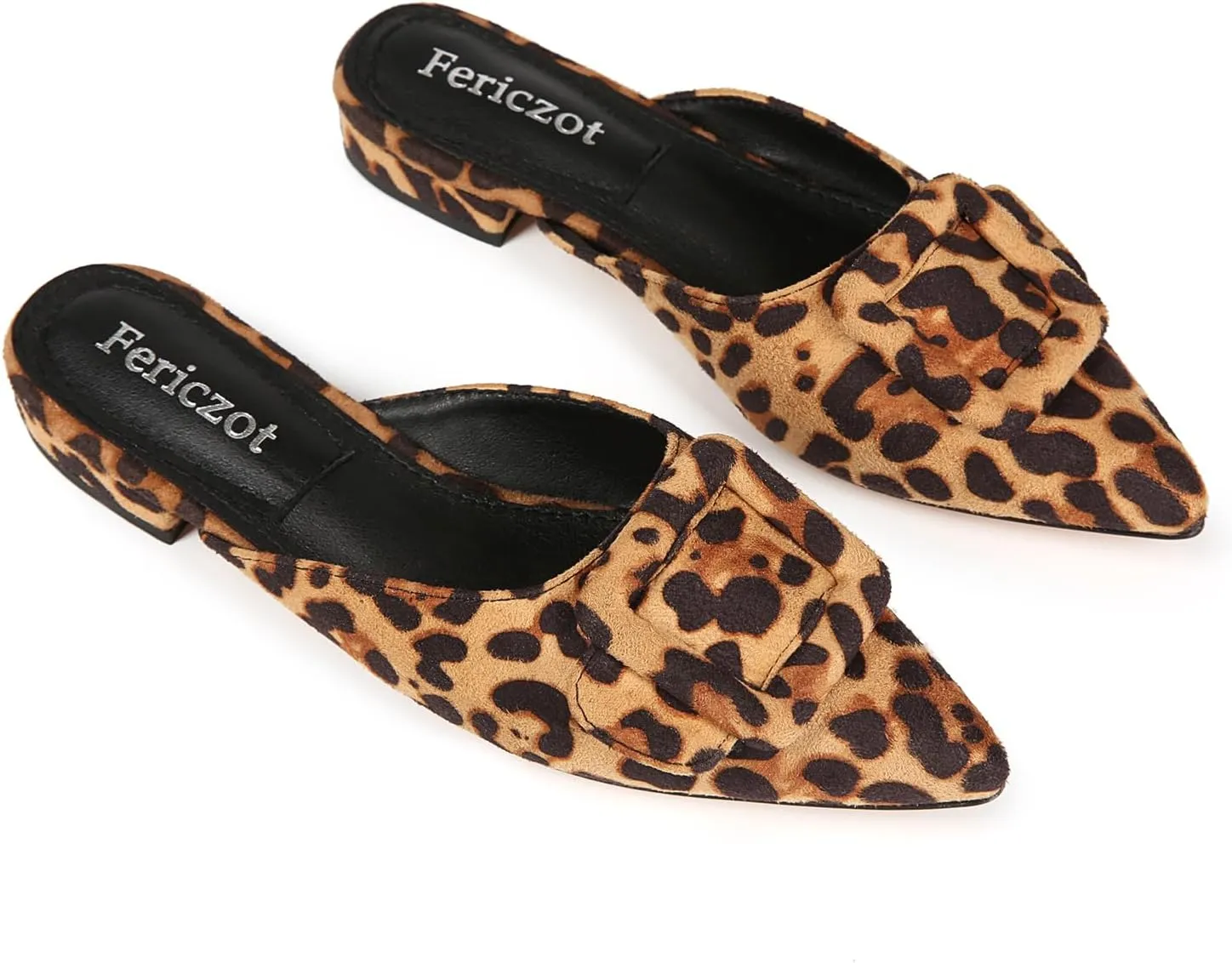 Fericzot Mule Slippers for Women,Slingback Buckle Flat Pointed Toe Backless Mule Slides Suede Slip On Loafers
