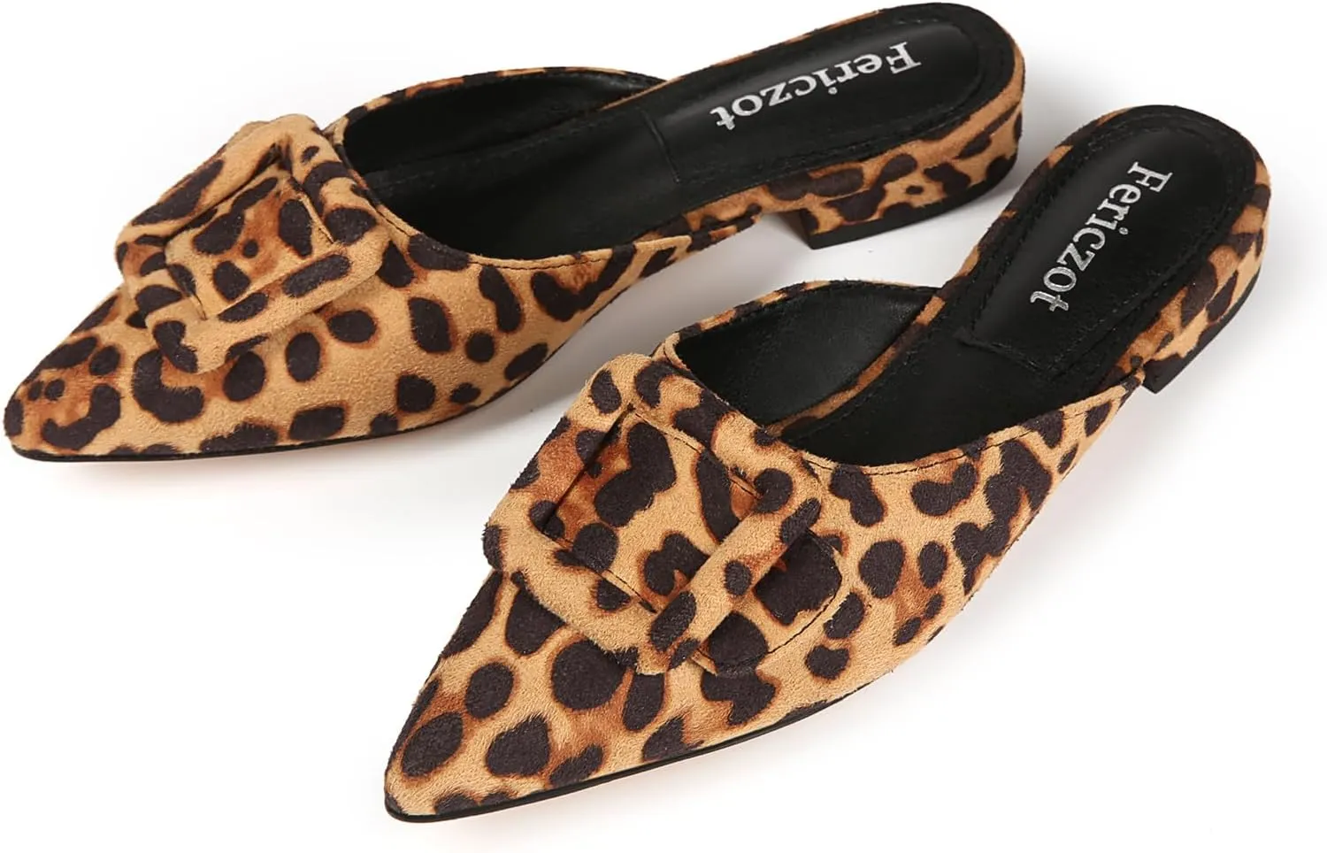 Fericzot Mule Slippers for Women,Slingback Buckle Flat Pointed Toe Backless Mule Slides Suede Slip On Loafers