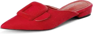 Fericzot Mule Slippers for Women,Slingback Buckle Flat Pointed Toe Backless Mule Slides Suede Slip On Loafers
