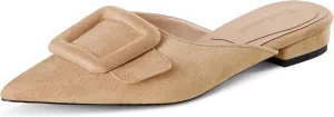 Fericzot Mule Slippers for Women,Slingback Buckle Flat Pointed Toe Backless Mule Slides Suede Slip On Loafers