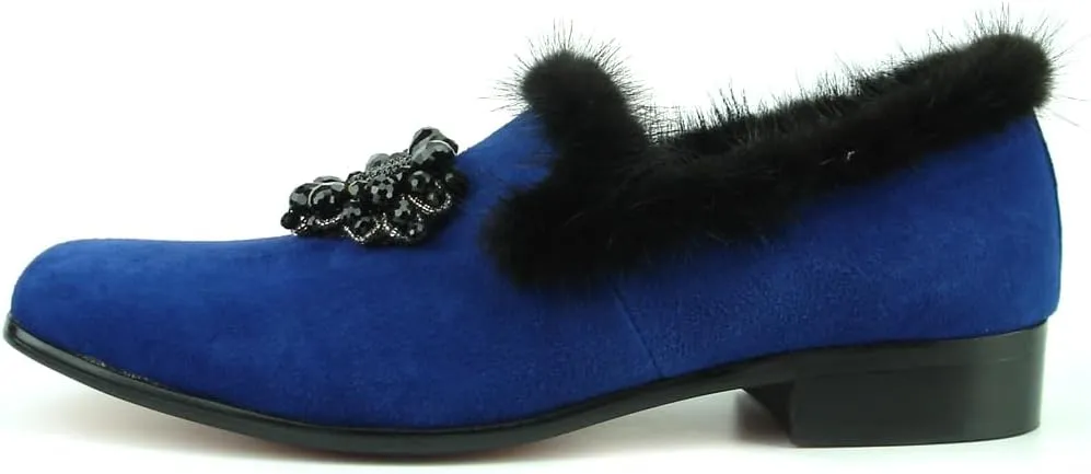 FI-7306 Suede Slip on Loafer with Black Fur