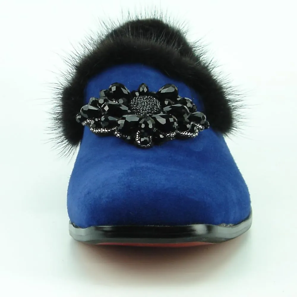 FI-7306 Suede Slip on Loafer with Black Fur