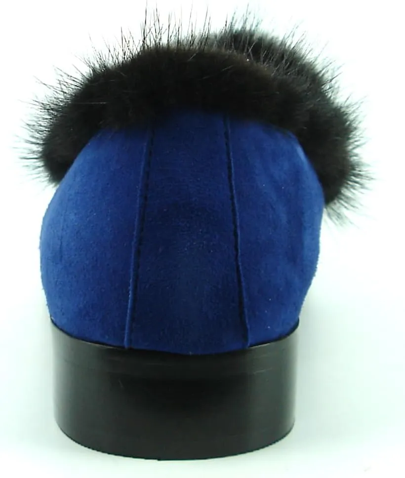 FI-7306 Suede Slip on Loafer with Black Fur