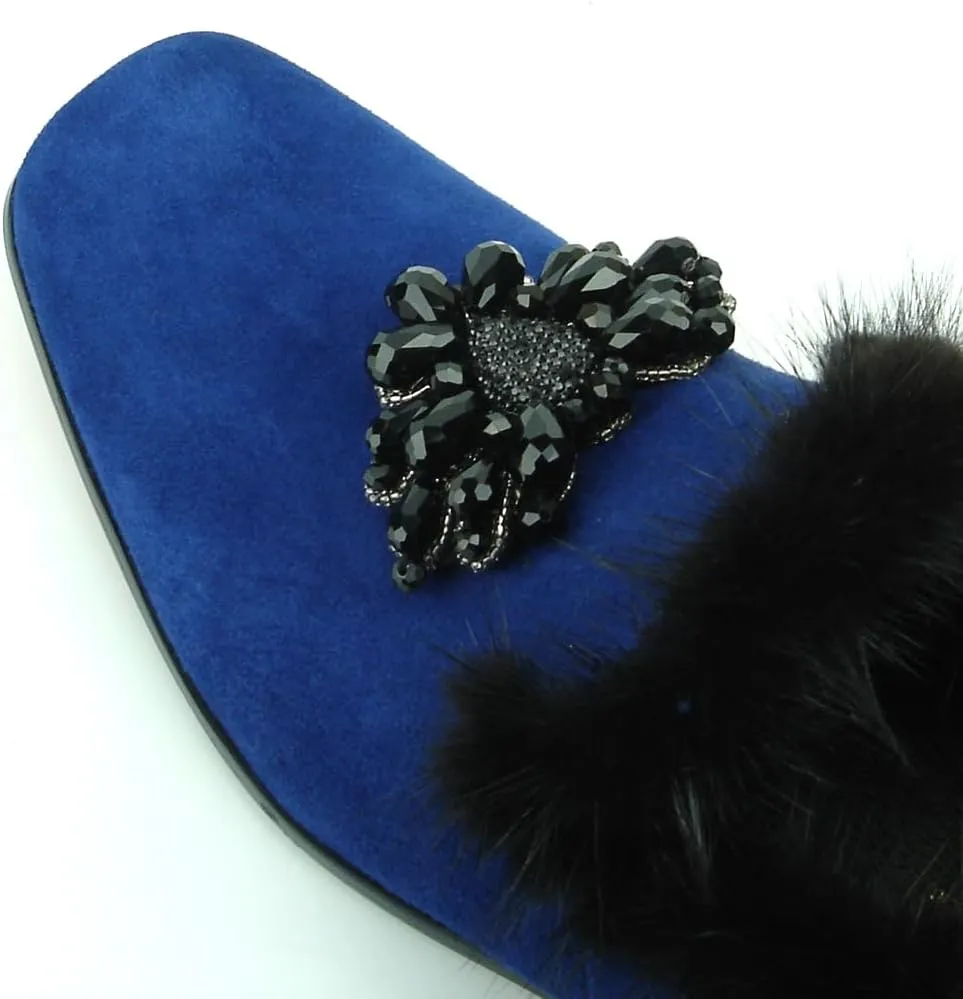 FI-7306 Suede Slip on Loafer with Black Fur