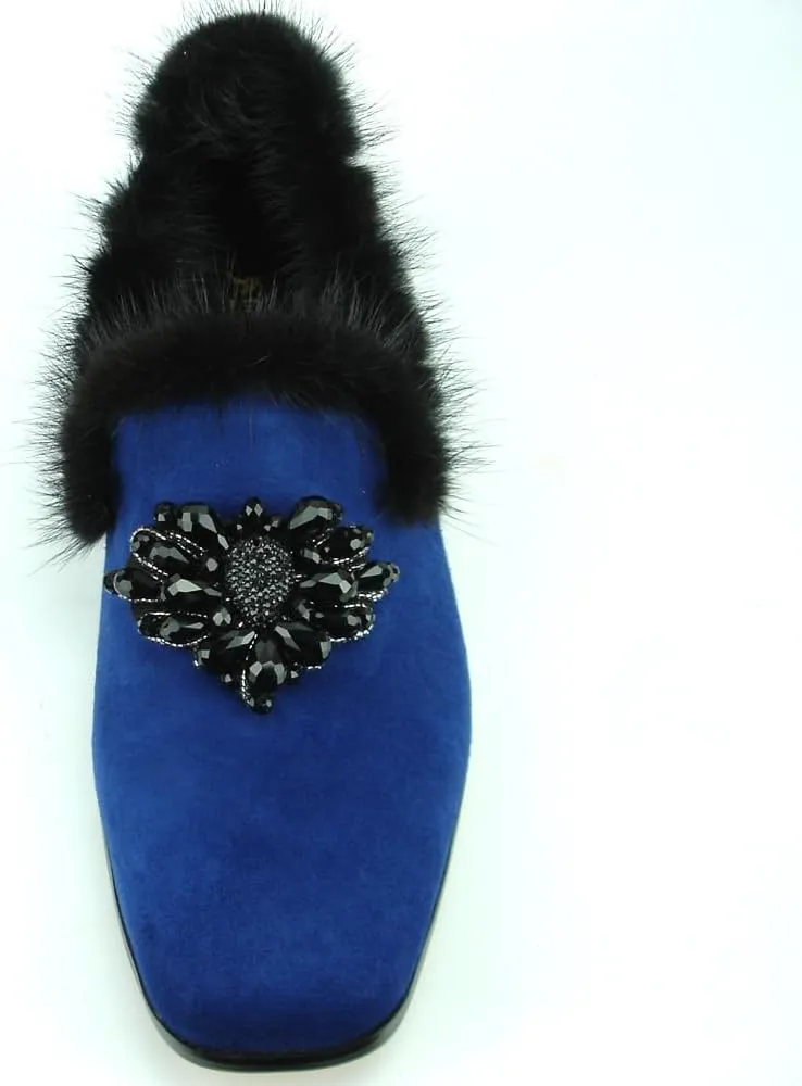 FI-7306 Suede Slip on Loafer with Black Fur