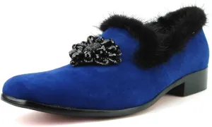 FI-7306 Suede Slip on Loafer with Black Fur