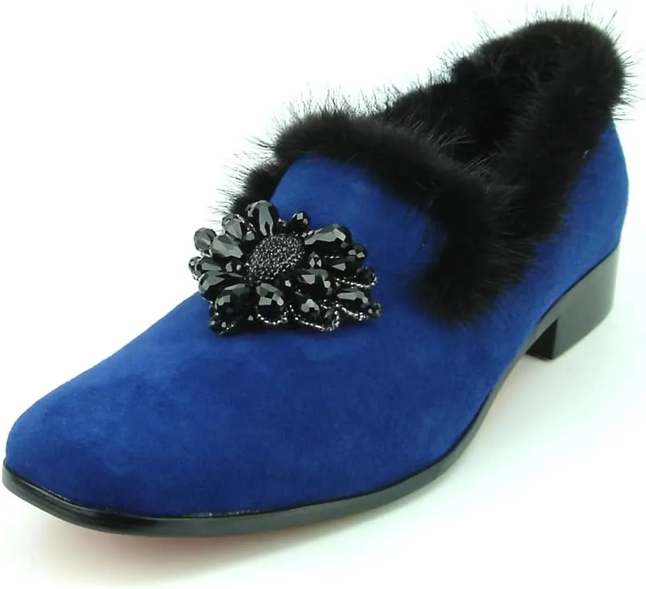 FI-7306 Suede Slip on Loafer with Black Fur