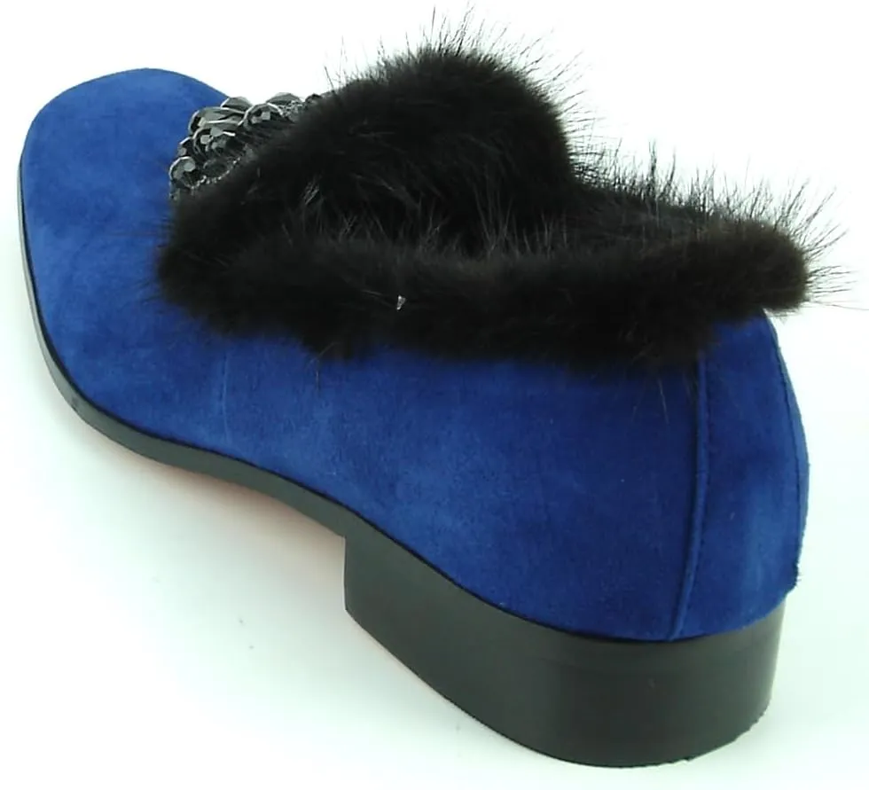 FI-7306 Suede Slip on Loafer with Black Fur