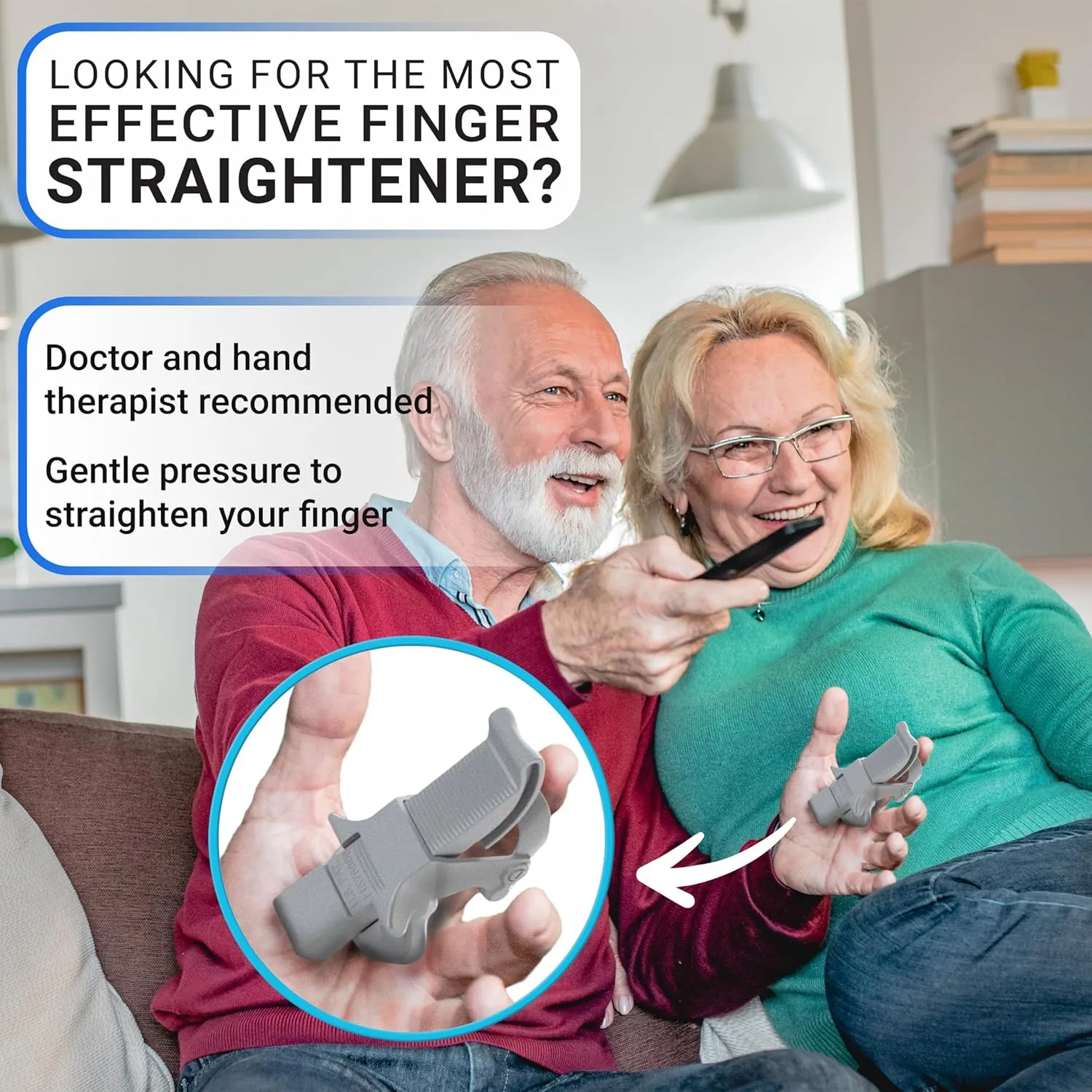 Finger Straightener | PIP Extension Orthosis/Splint For Bent Fingers, PIP Flexion Contractures | Adjustable Joint Stretcher Device | Made in USA | Gray/X-Large