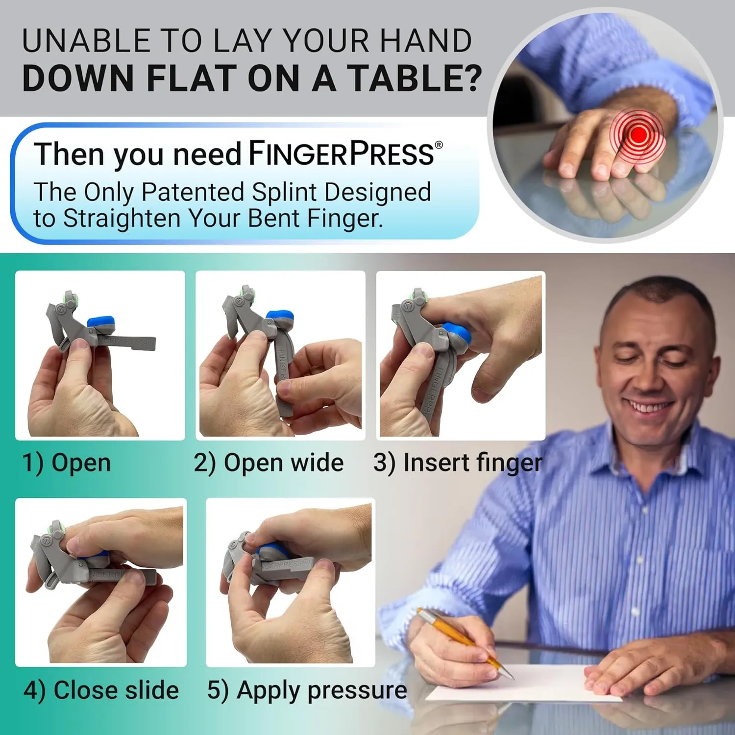 Finger Straightener | PIP Extension Orthosis/Splint For Bent Fingers, PIP Flexion Contractures | Adjustable Joint Stretcher Device | Made in USA | Gray/X-Large