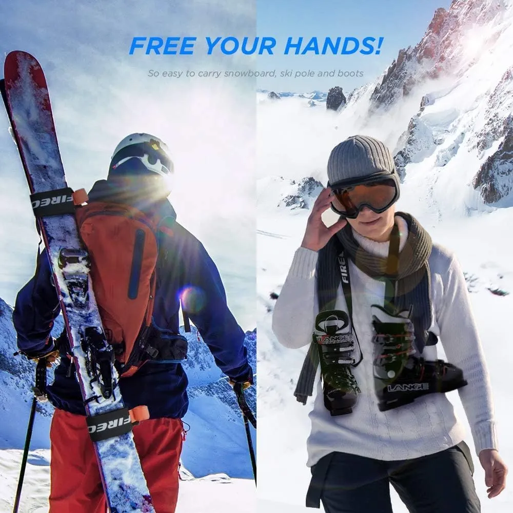 FIREOR Ski Carrier Strap, Snowboard, Pole and Boot Carry Sling Straps Kit Adjustable Cushioned Shoulder Cross Back Band for Family Men Women & Kids, Skiing Gear Equipment Accessories Gifts