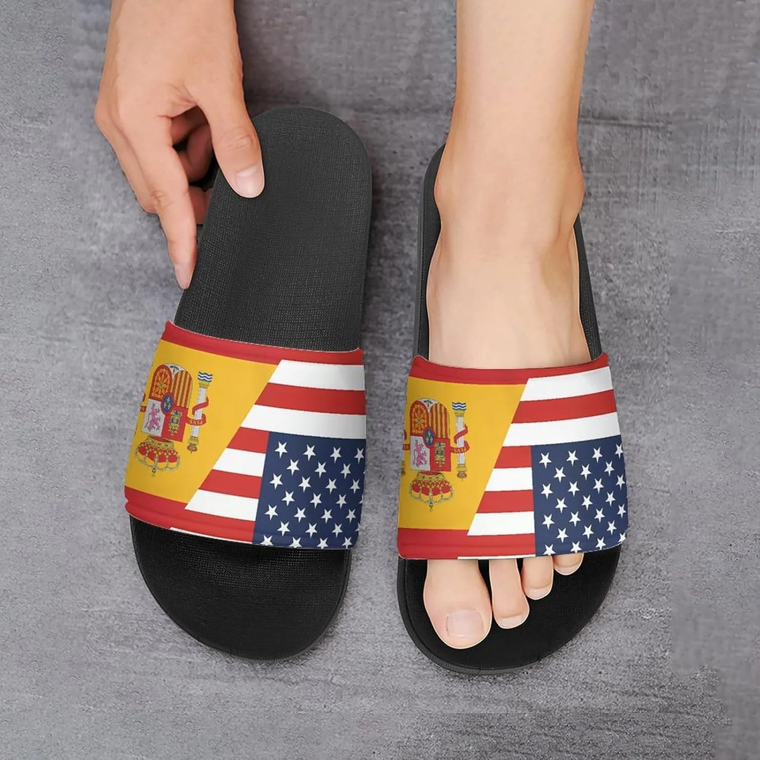 Flag of U.S. Spain Flag House Sandals Non-Slip Bathroom Slippers Beach Summer Shoes for Men Women