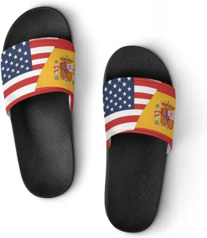 Flag of U.S. Spain Flag House Sandals Non-Slip Bathroom Slippers Beach Summer Shoes for Men Women