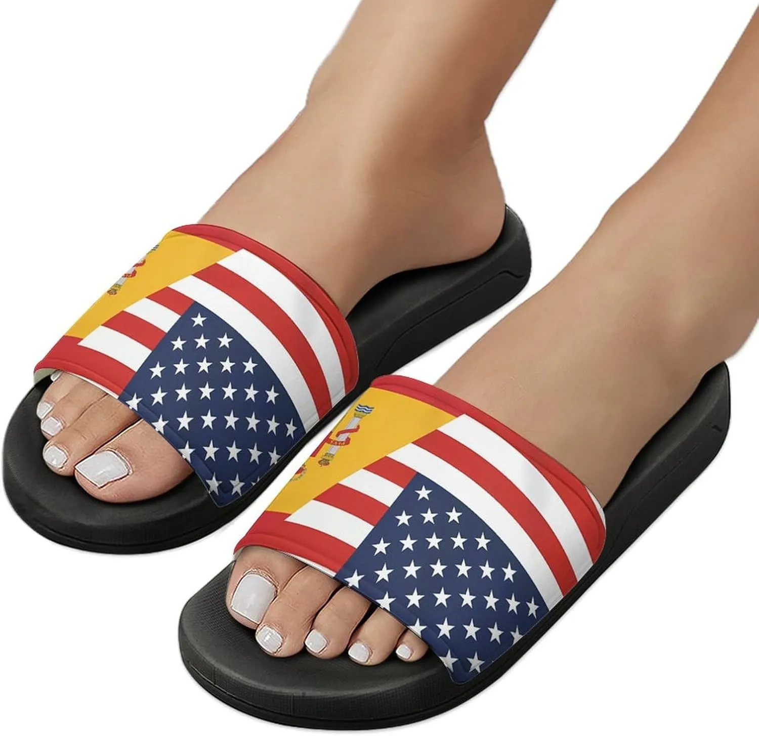 Flag of U.S. Spain Flag House Sandals Non-Slip Bathroom Slippers Beach Summer Shoes for Men Women