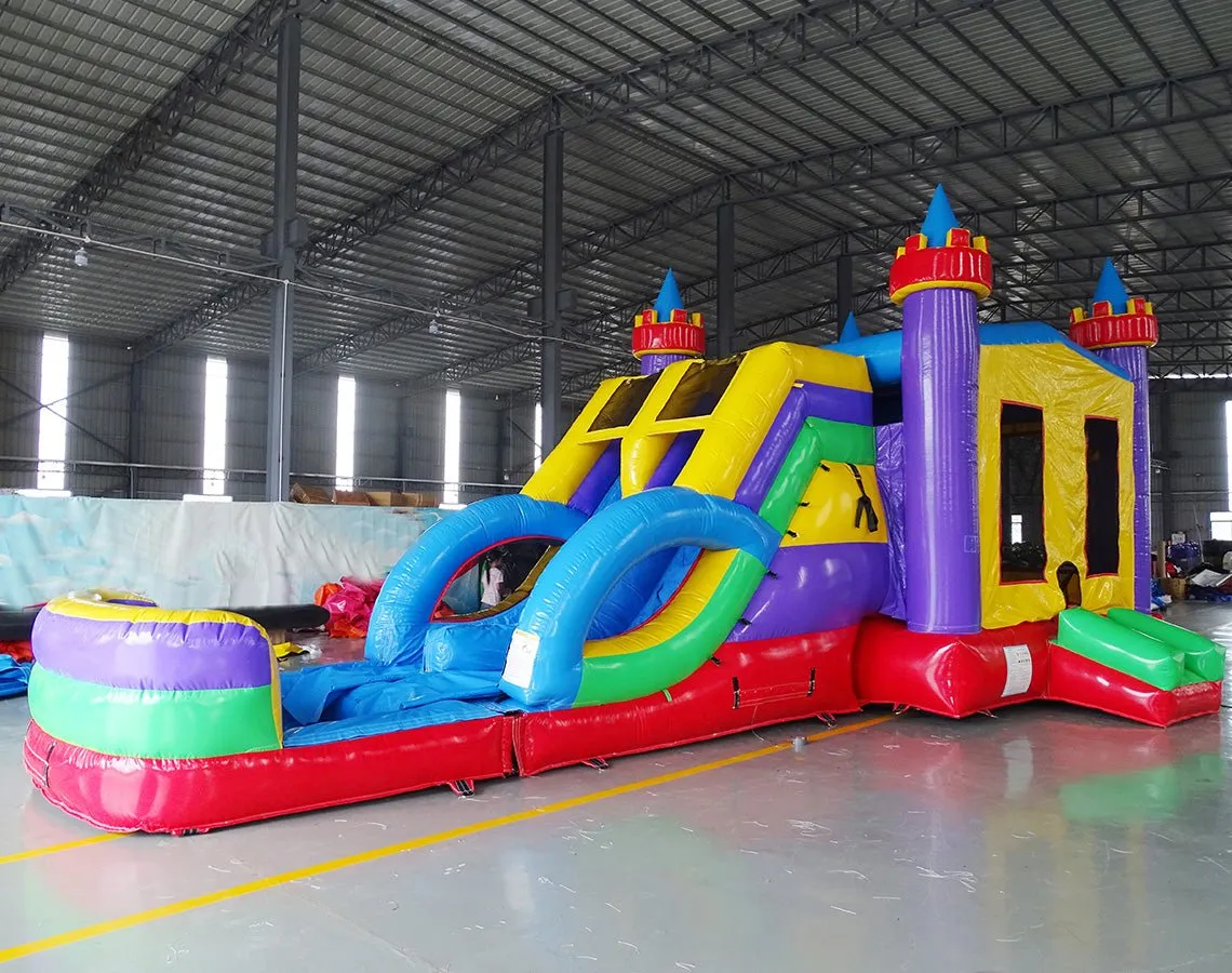 Flat Euro Dual Lane Bounce House with Slide (Wet/Dry)
