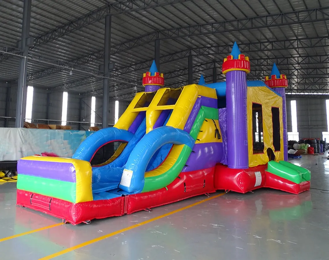 Flat Euro Dual Lane Bounce House with Slide (Wet/Dry)