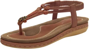 Flat Sandals for Women Comfortable Summer Lightweight Bohemia Cushion Walking Sandals with Elastic Ankle Strap