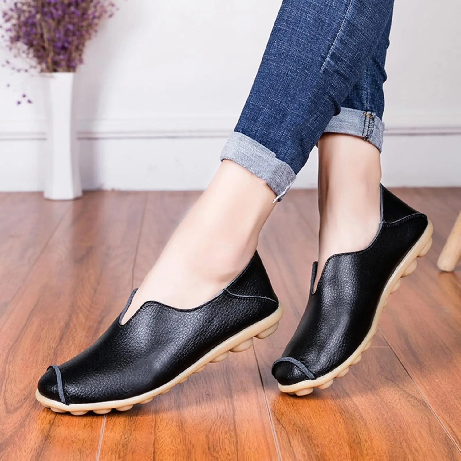 Flat Shoes for Women Comfortable Slip On Loafers Dressy Summer Closed Toe Flat Loafer Lightweight Comfort Walking Boat Shoe Fashion Casual Walking Nurse Shoes Non-Slip Loafer