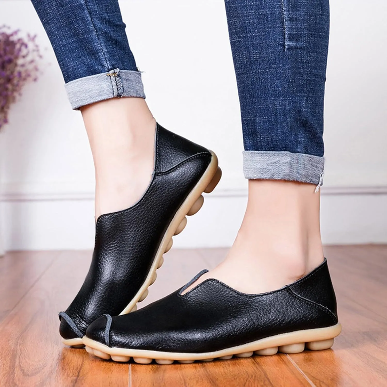 Flat Shoes for Women Comfortable Slip On Loafers Dressy Summer Closed Toe Flat Loafer Lightweight Comfort Walking Boat Shoe Fashion Casual Walking Nurse Shoes Non-Slip Loafer