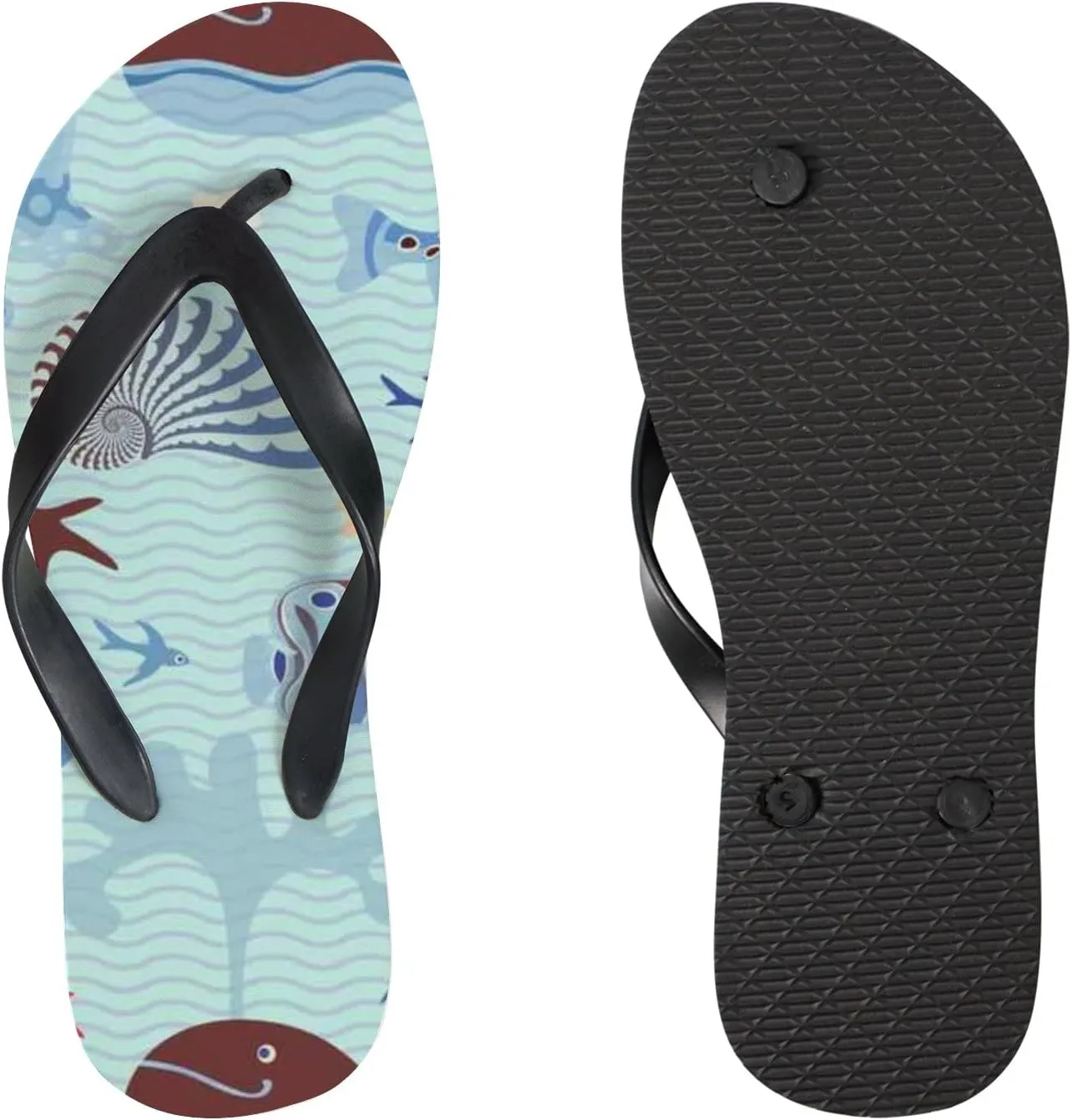 Flip Flops Fish Ocean Sea World Striped Modern Cute Blue Coral Slide Sandals Summer Beach Slippers Thong Sandal Casual Yoga Mat Flat Slides for Women Men