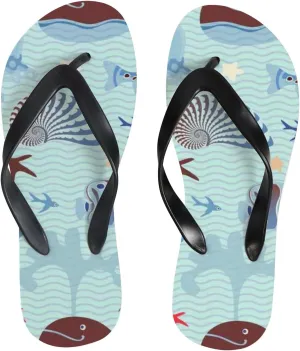 Flip Flops Fish Ocean Sea World Striped Modern Cute Blue Coral Slide Sandals Summer Beach Slippers Thong Sandal Casual Yoga Mat Flat Slides for Women Men