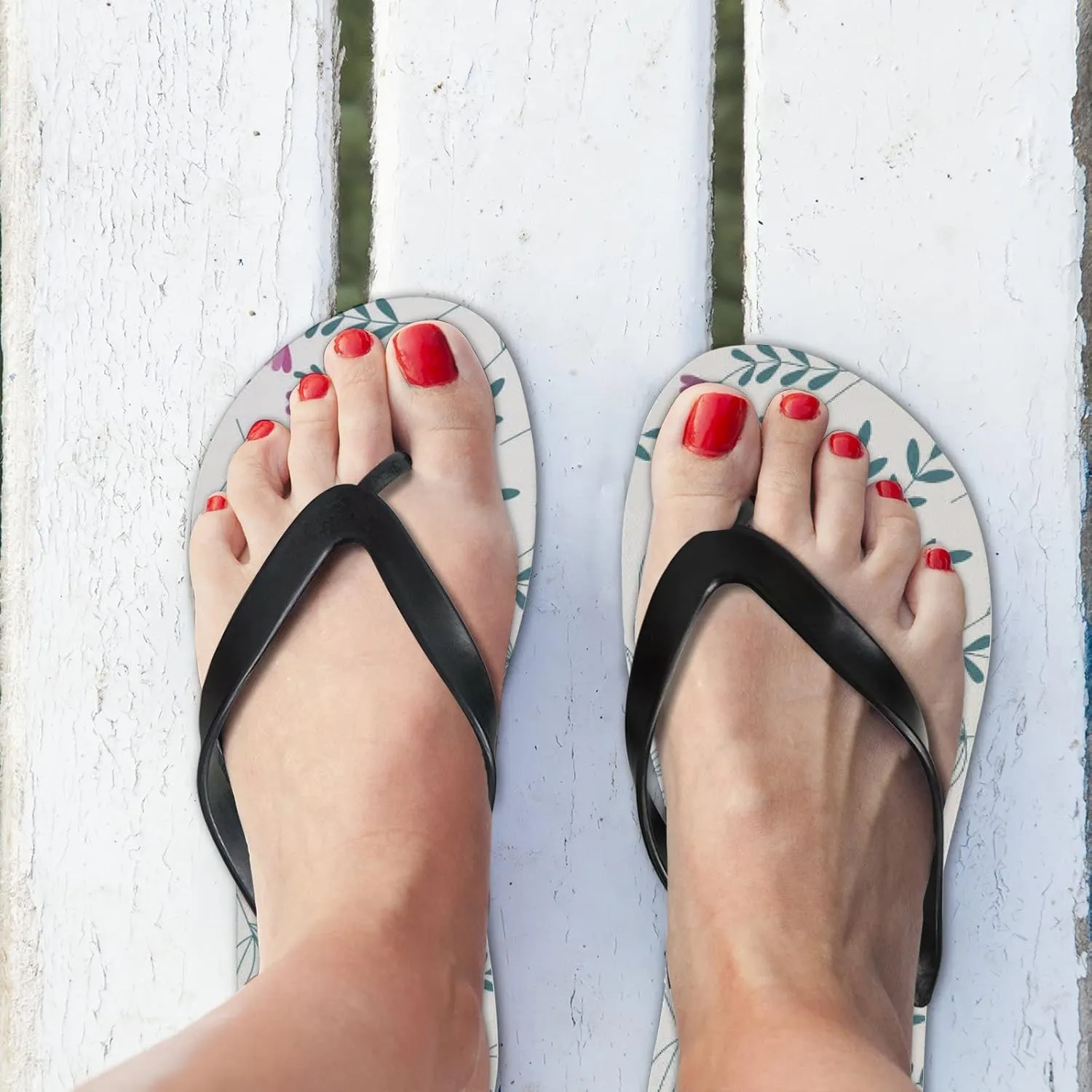 Flip Flops Floral Flowers Leaves Grey Slide Sandals Summer Beach Slippers Thong Sandal Casual Yoga Mat Flat Slides for Women Men