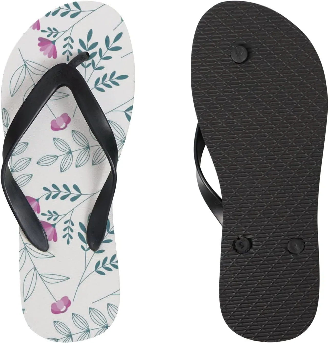Flip Flops Floral Flowers Leaves Grey Slide Sandals Summer Beach Slippers Thong Sandal Casual Yoga Mat Flat Slides for Women Men