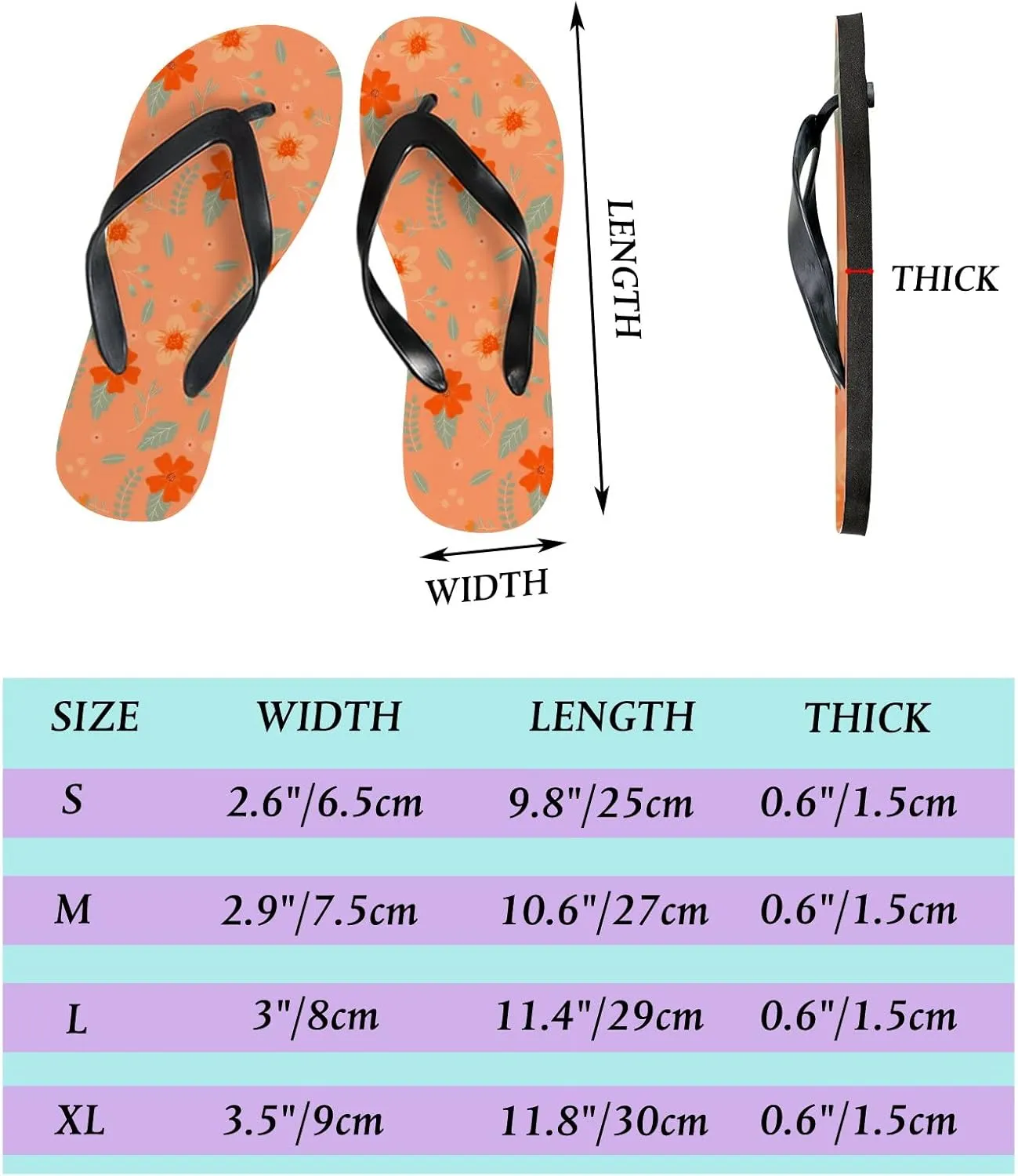 Flip Flops Floral Flowers Leaves Orange Green Slide Sandals Summer Beach Slippers Thong Sandal Casual Yoga Mat Flat Slides for Women Men