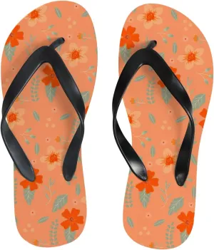 Flip Flops Floral Flowers Leaves Orange Green Slide Sandals Summer Beach Slippers Thong Sandal Casual Yoga Mat Flat Slides for Women Men