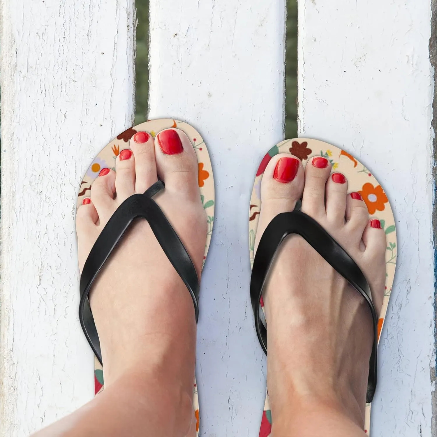 Flip Flops Floral Flowers Leaves Yellow Red Slide Sandals Summer Beach Slippers Thong Sandal Casual Yoga Mat Flat Slides for Women Men