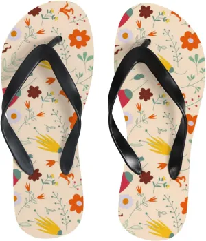 Flip Flops Floral Flowers Leaves Yellow Red Slide Sandals Summer Beach Slippers Thong Sandal Casual Yoga Mat Flat Slides for Women Men