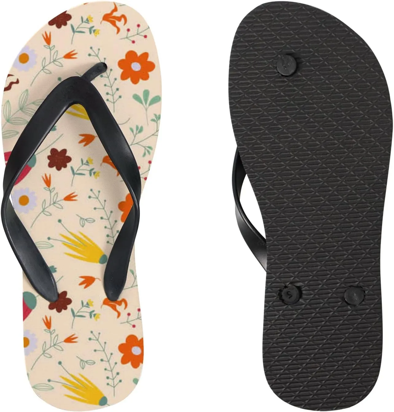 Flip Flops Floral Flowers Leaves Yellow Red Slide Sandals Summer Beach Slippers Thong Sandal Casual Yoga Mat Flat Slides for Women Men