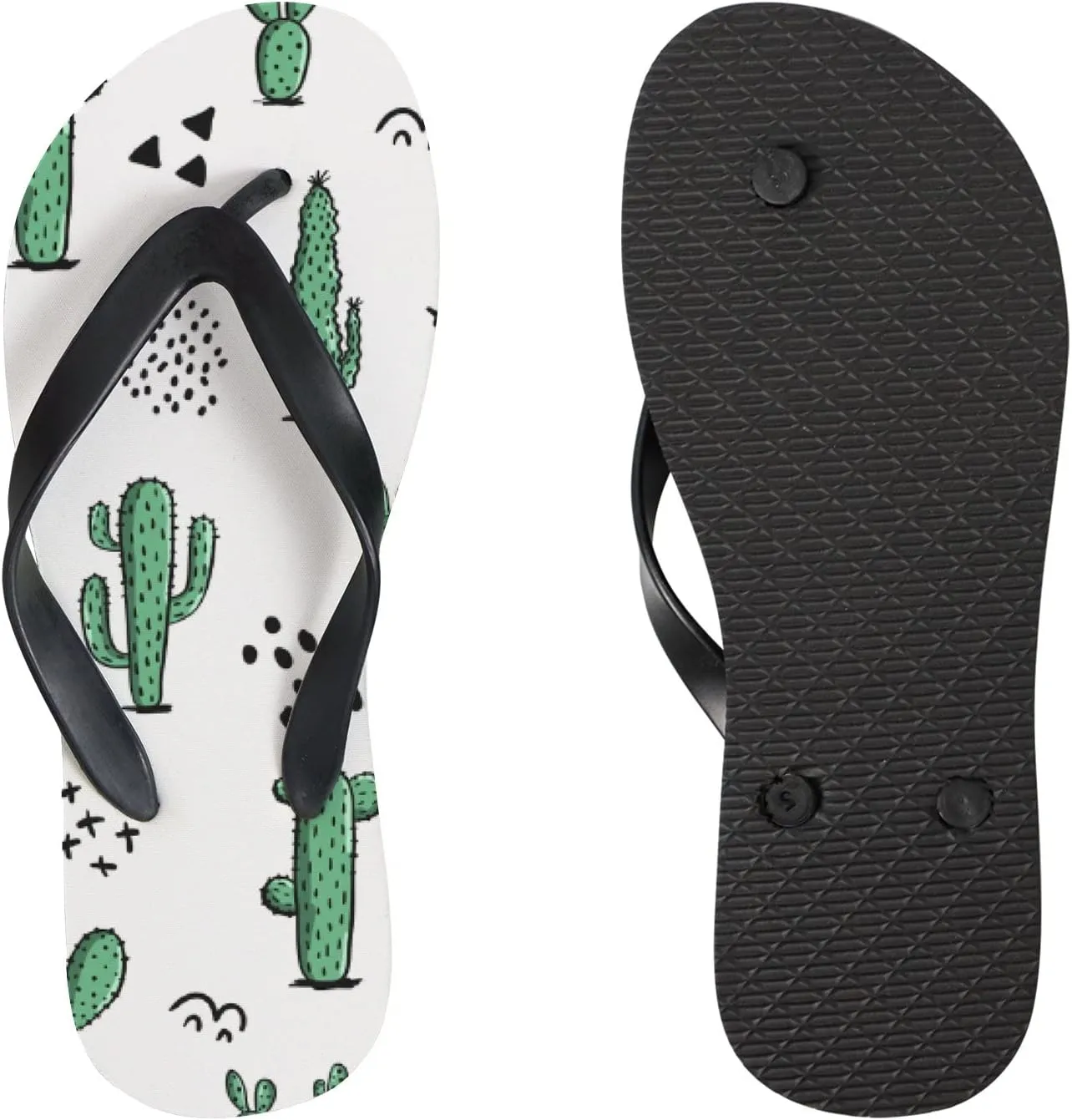 Flip Flops Tropical Cactus Green Floral Polka Dots Green White Black Slide Sandals Summer Beach Slippers Thong Sandal Casual Yoga Mat Flat Slides for Women Men