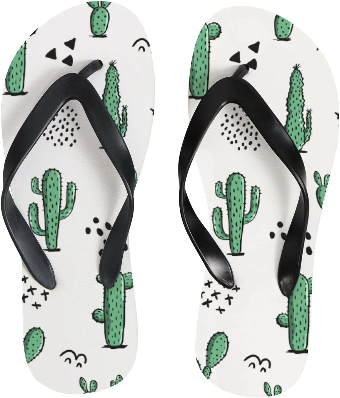 Flip Flops Tropical Cactus Green Floral Polka Dots Green White Black Slide Sandals Summer Beach Slippers Thong Sandal Casual Yoga Mat Flat Slides for Women Men