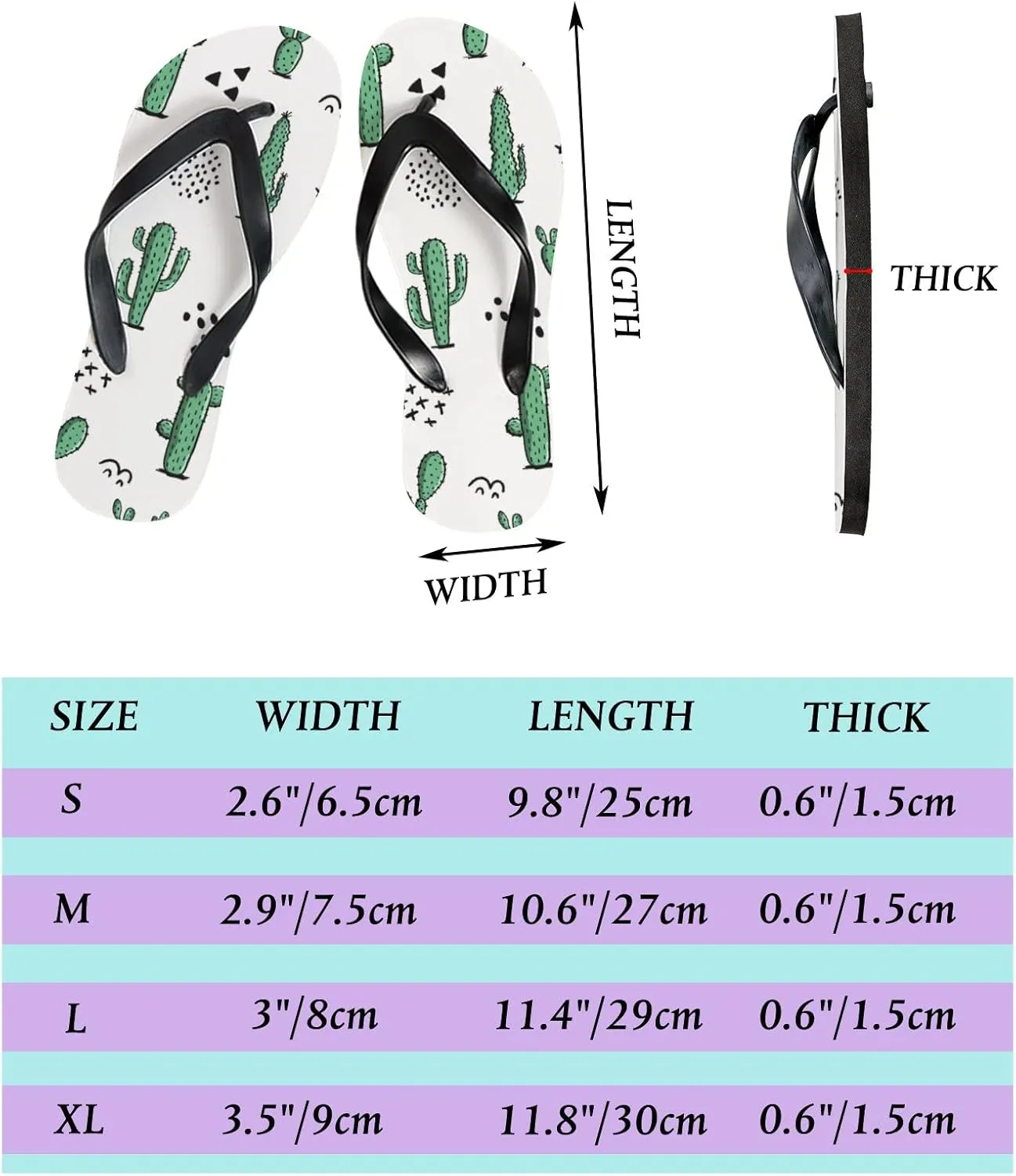 Flip Flops Tropical Cactus Green Floral Polka Dots Green White Black Slide Sandals Summer Beach Slippers Thong Sandal Casual Yoga Mat Flat Slides for Women Men
