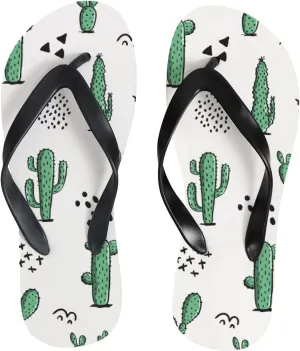 Flip Flops Tropical Cactus Green Floral Polka Dots Green White Black Slide Sandals Summer Beach Slippers Thong Sandal Casual Yoga Mat Flat Slides for Women Men