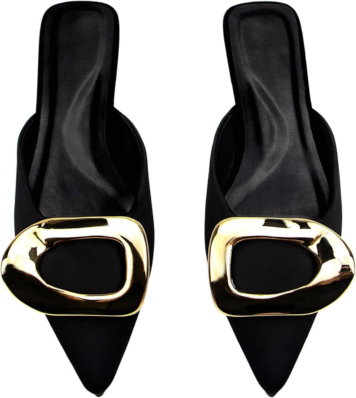 Floerns Women's Metal Buckle Pointed Toe Backless Flat Mules Slip on Mule Shoes