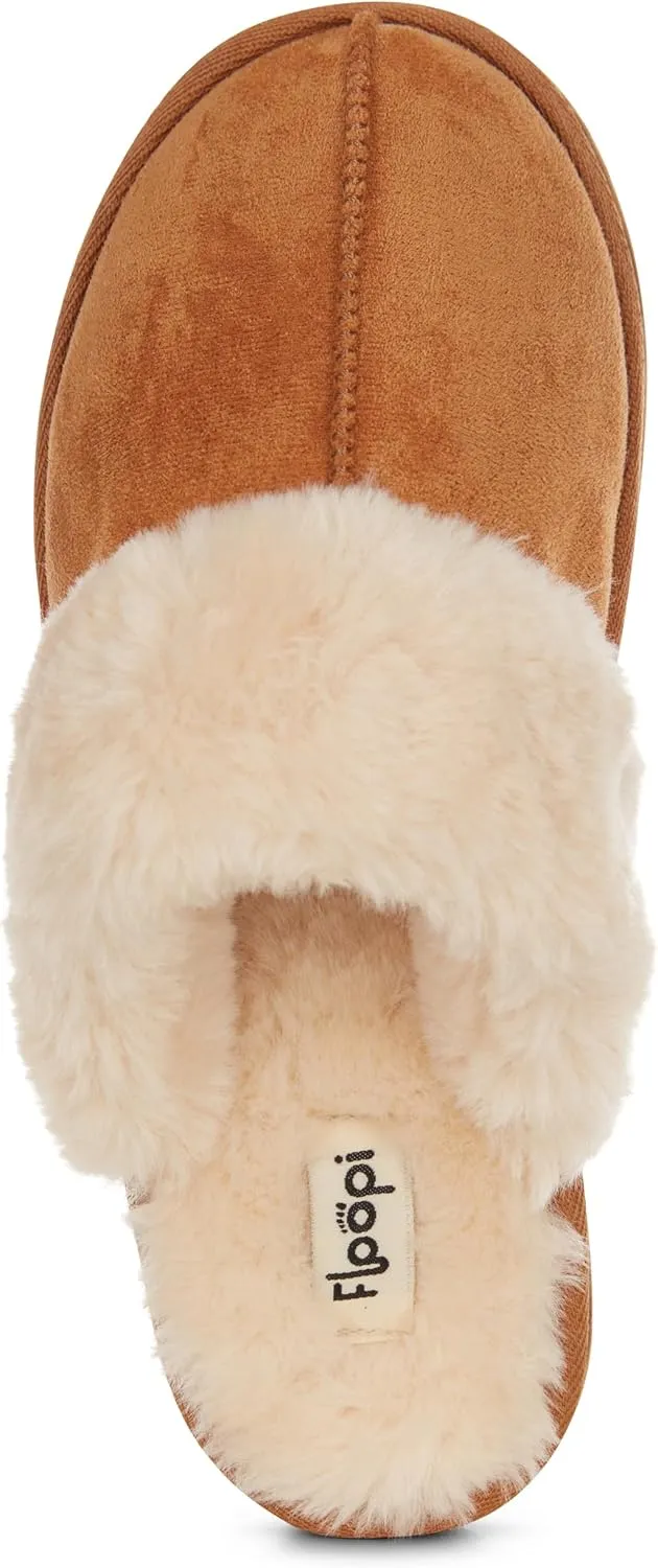 Floopi House Slippers for Women, Vegan Leather EVA Scuff Womens Slippers Cozy Memory Foam with Indoor & Outdoor Anti Skid Sole