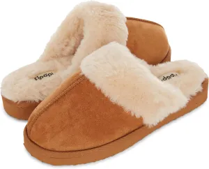 Floopi House Slippers for Women, Vegan Leather EVA Scuff Womens Slippers Cozy Memory Foam with Indoor & Outdoor Anti Skid Sole