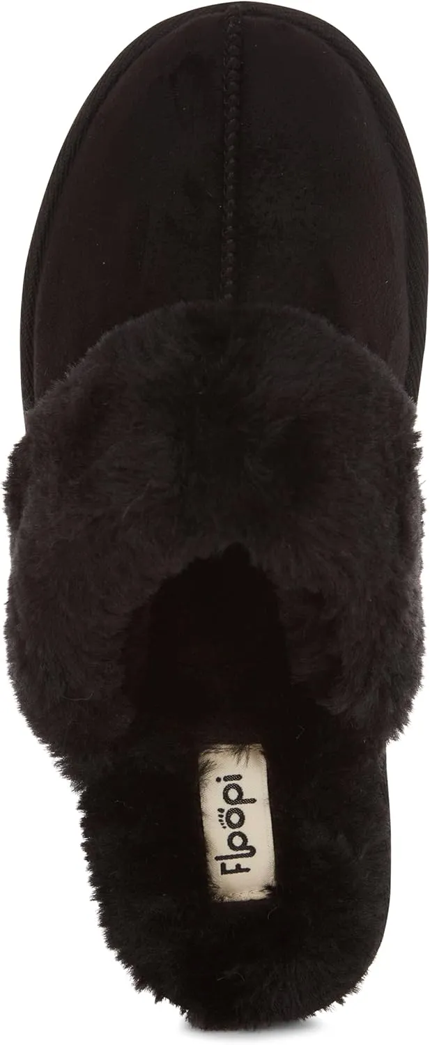 Floopi House Slippers for Women, Vegan Leather EVA Scuff Womens Slippers Cozy Memory Foam with Indoor & Outdoor Anti Skid Sole