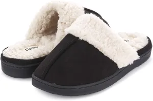 Floopi Womens Indoor Outdoor Soft Felt Fuax Fur Lined Open Back Slipper W/Memory Foam