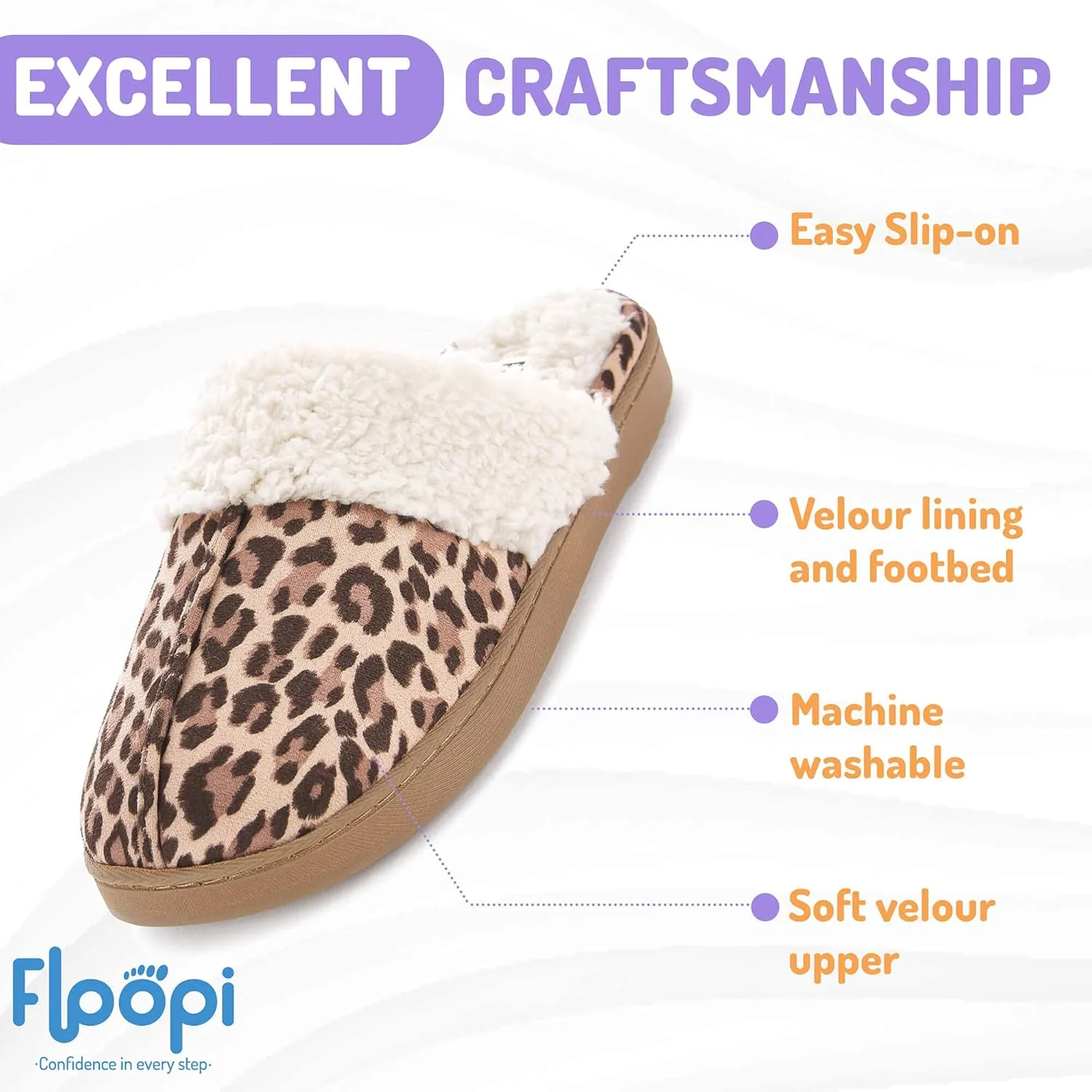 Floopi Womens Indoor Outdoor Soft Felt Fuax Fur Lined Open Back Slipper W/Memory Foam